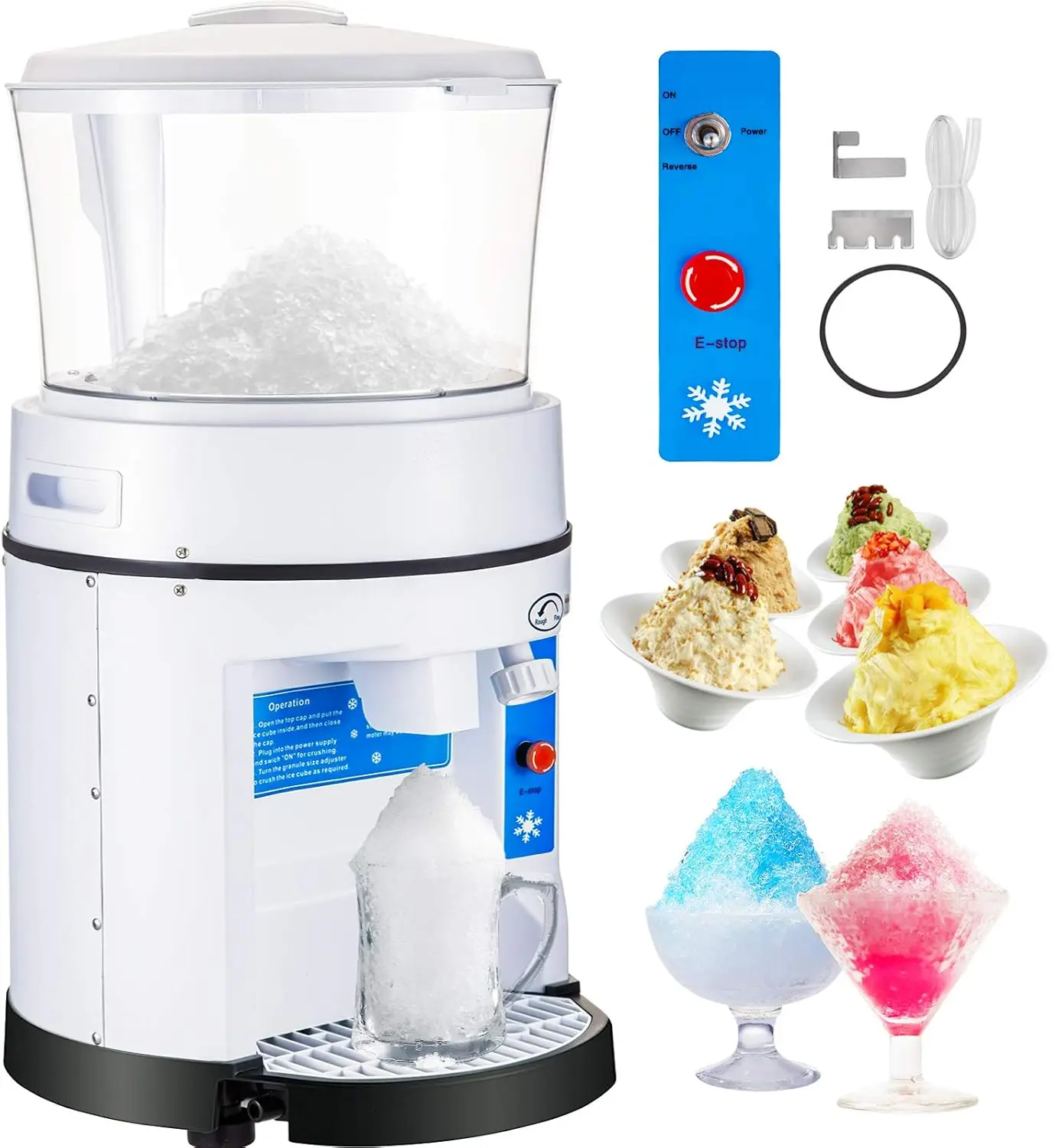 110V Ice Shaver Crusher 1100LBS/H with 17.6 LBS Hopper, 350W Tabletop Electric Snow Cone Maker 320 RPM Rotate For Parties Events