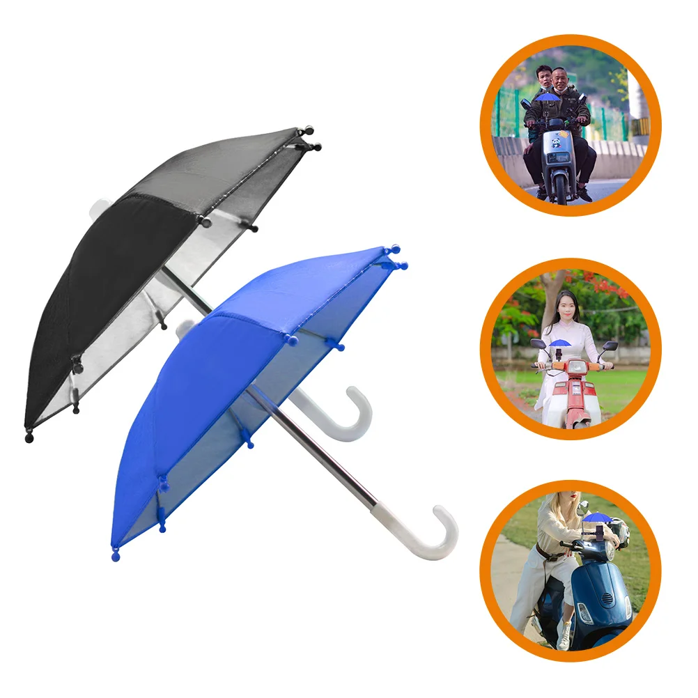 2 Pcs Mini Umbrella for Cell Phone Cycling Motorcycle Umbrellas Small Durable Shade Light Stand