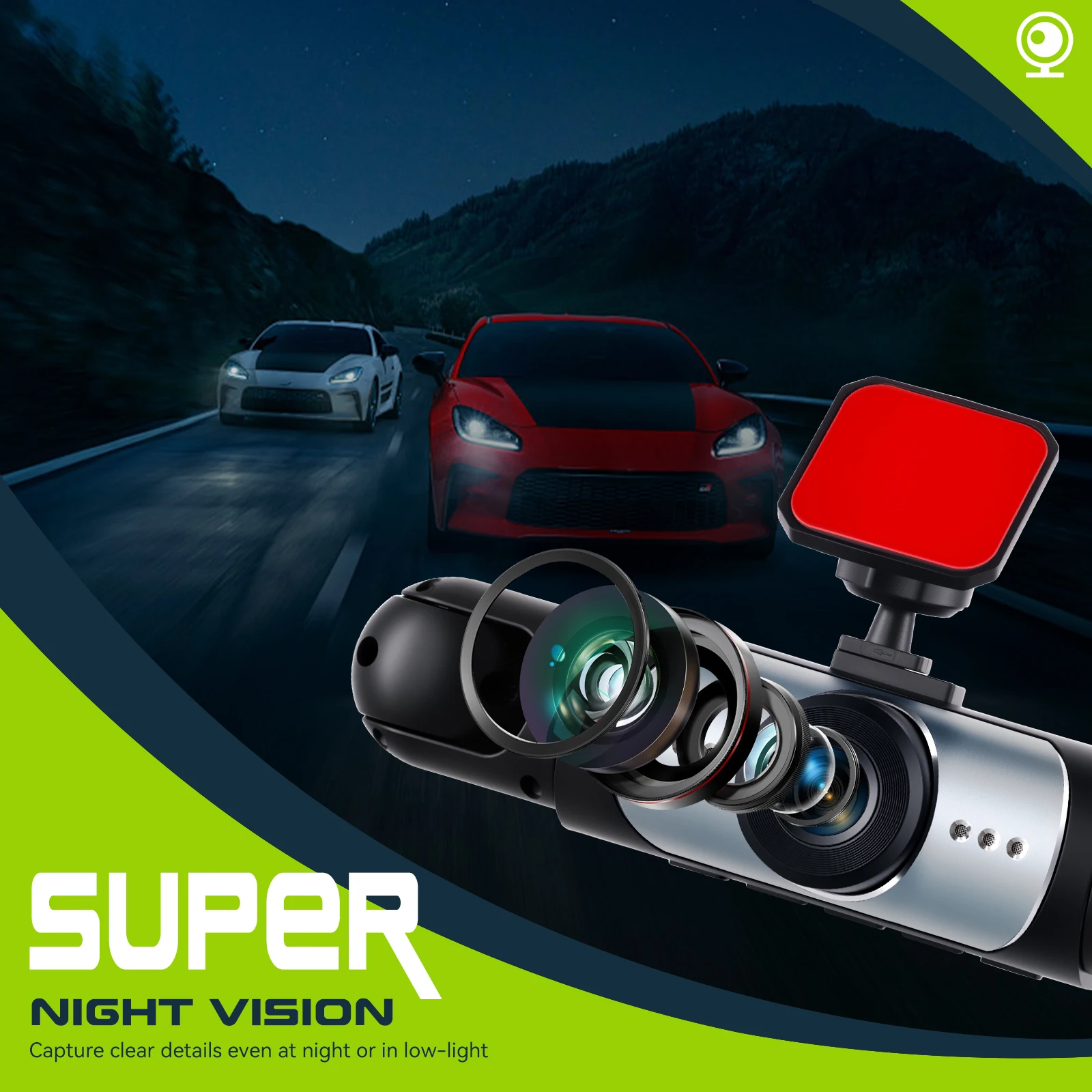 Podofo 3,16 Zoll Auto-Dashcam 1080P Auto-Blackbox Dashcam mit Vier HD-Kameras Einschließlich 480P Linke Innenkamera, Rechte Innenkamera und Rückkamera – Detail 10