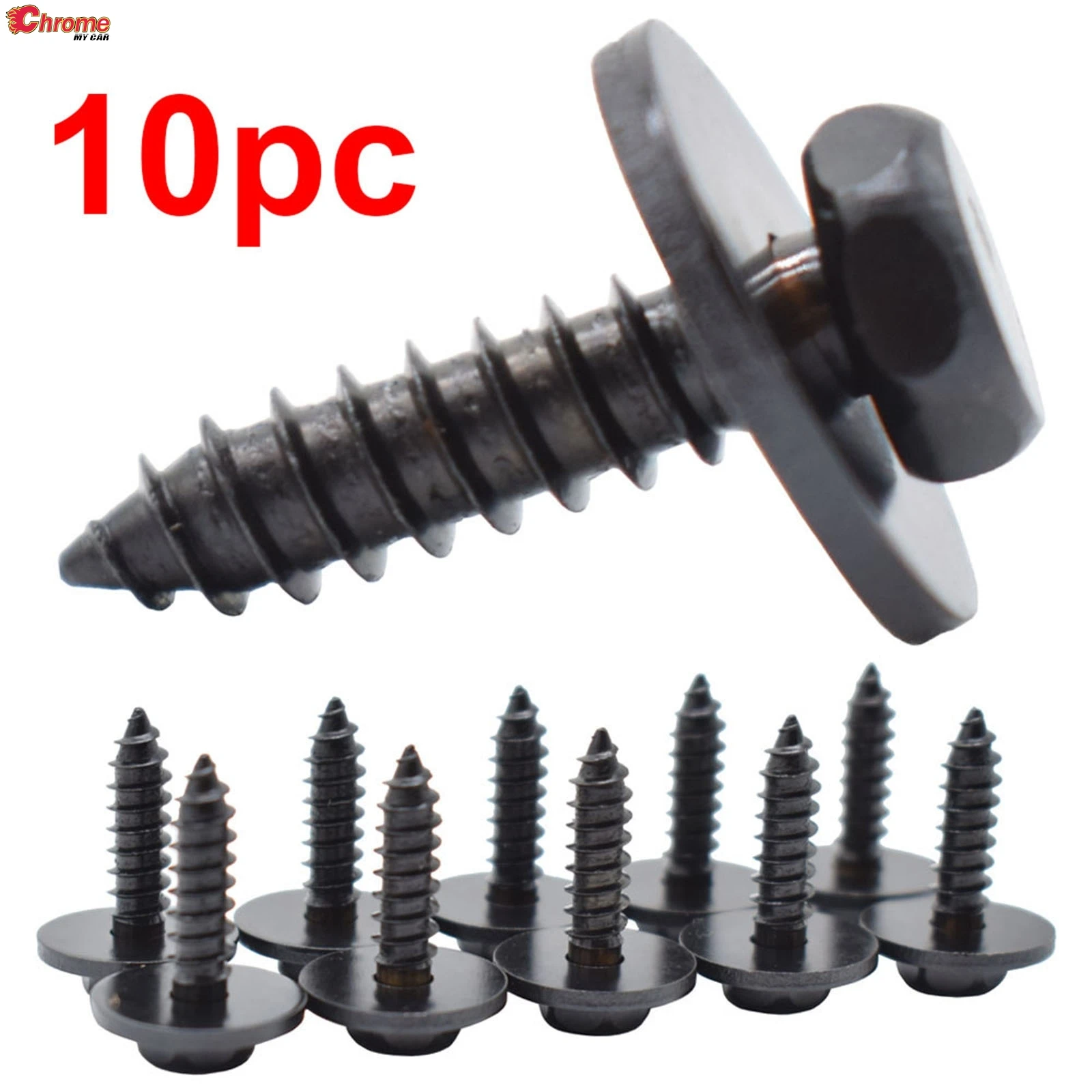 10pc 5mm License Plate Screws Universal Car Auto Self-Tapping Screw Bolt Hex Washer Head Black Car Accessories