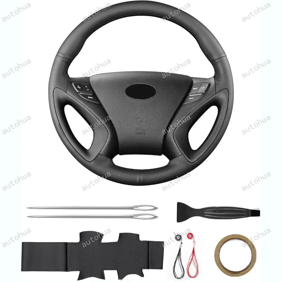 

Чехол на руль с ручной вышивкой для Hyundai 2011 Sonata Hybrid/2011 Sonata 2.0T/2011 Sonata, нескользящая дышащая кожа