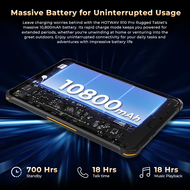 HOTWAV R10 Pro 4G Rugged Tablet Android14 10800Mah Battery tablets 5MP+13MP Camera 10.1 Inch HD+ 8GB+256GB 8-core OTG Smart Pad