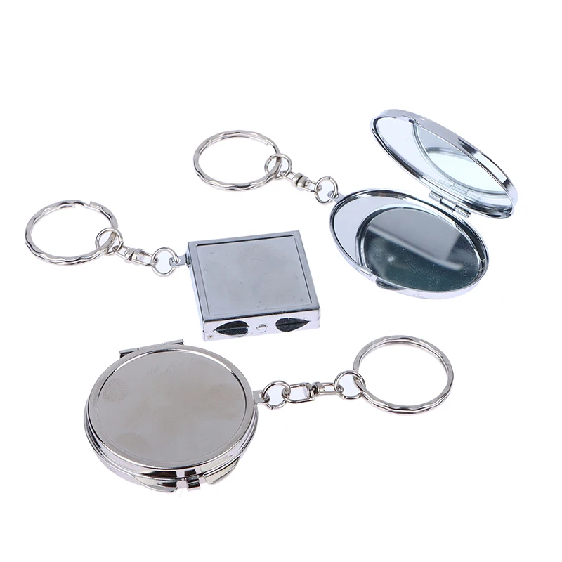 Espelho Cosmético Dupla Face, Metal Folding Keychain, Maquiagem Mini Espelho, Coração, Oval, Forma Quadrada