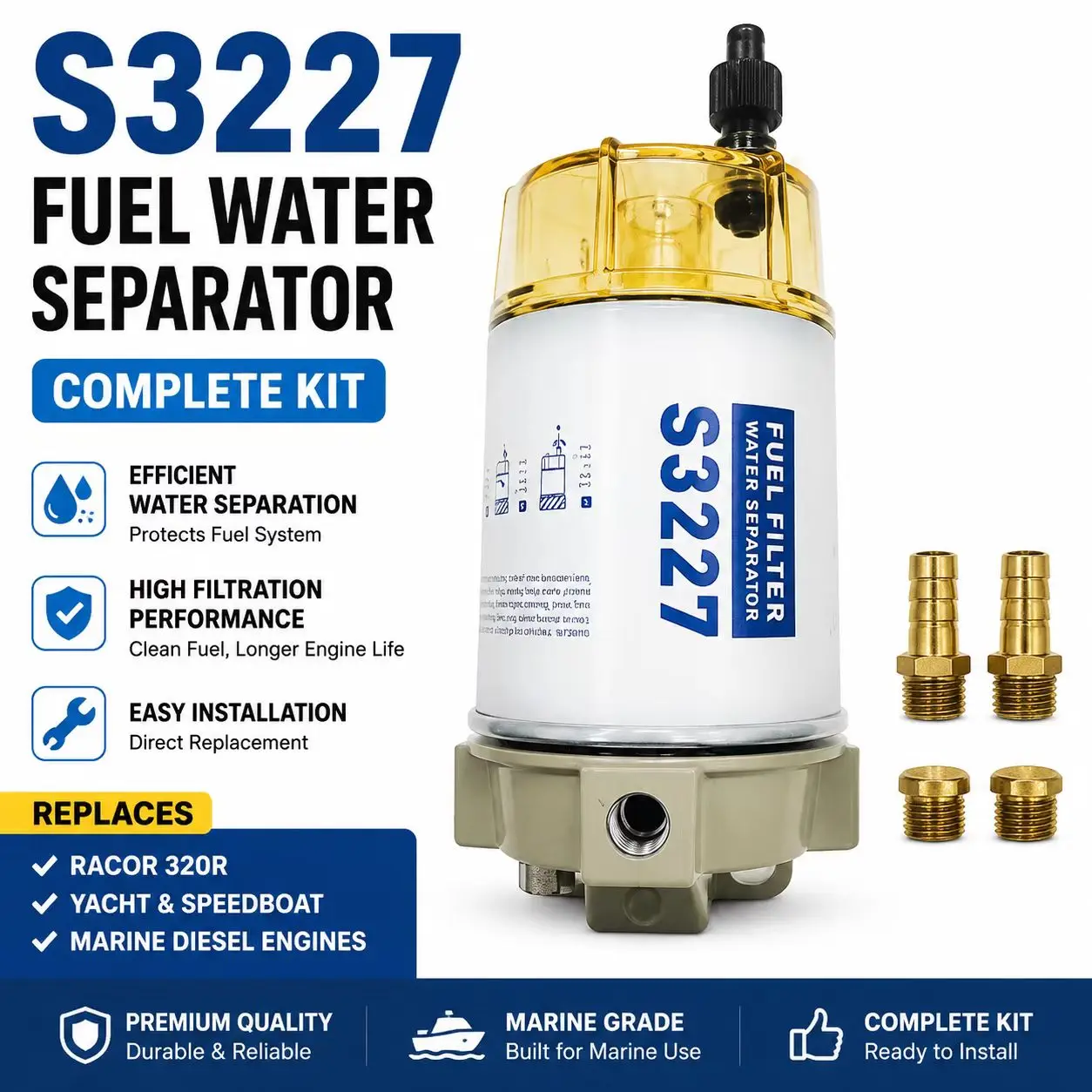 S3227 Fuel Water Separator Filter Kit Replacement For Racor 320R Marine Diesel Engine Yacht Boat Fuel Filter
