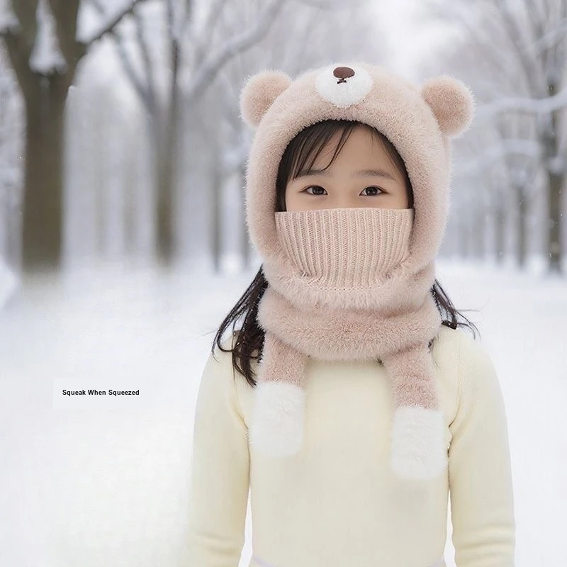 Cold Resistant Hearing Protection Fleece Lined Knit Hat and Scarf 2 Piece Set Warm Protective Ear Coverage Winter Headwear