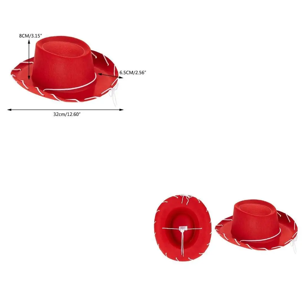 

652F Children Brown Red Felt Woody Cowboy Hat Adjustable Western Big Brimmed Cowboy