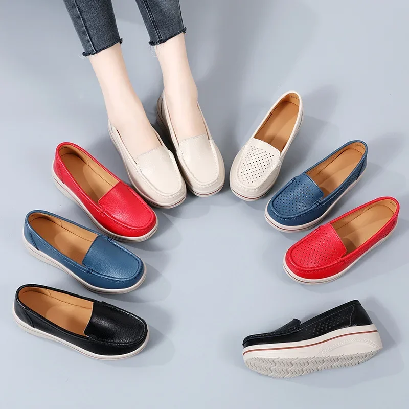 Spring Autumn Women Flats Platform Loafers Ladies Leather Comfort Wedge Moccasins Orthopedic Slip On Casual Shoe plus sizes