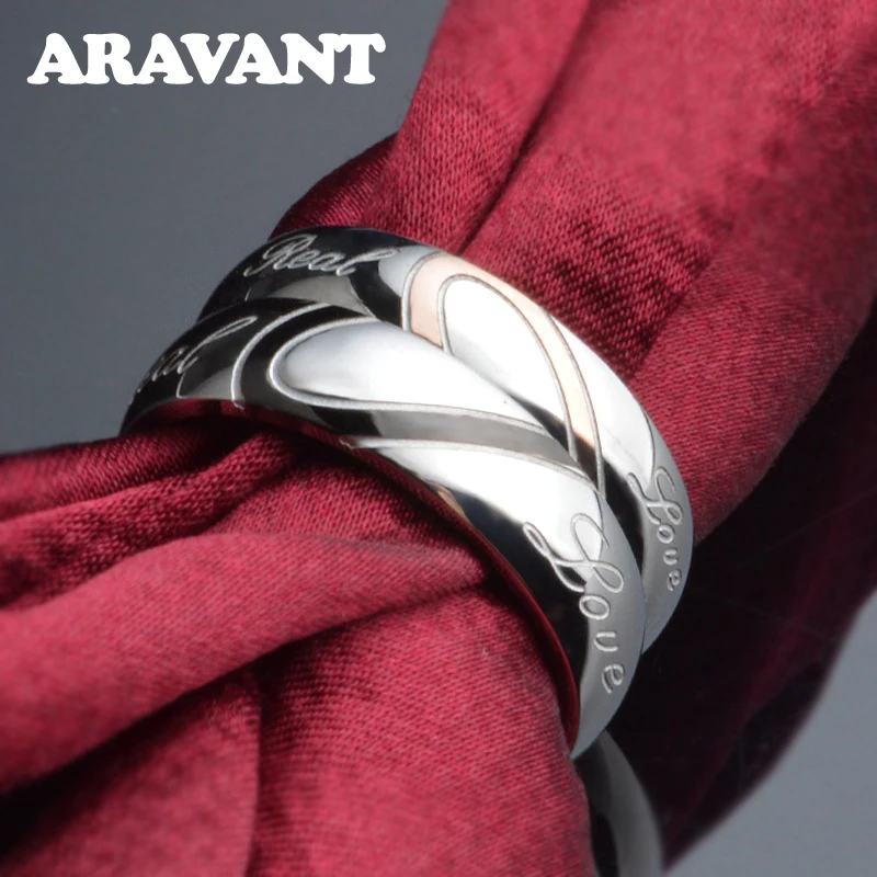 Aravant 925 Silver Heart Couple Ring For Women Men Fashion Wedding Jewelry
