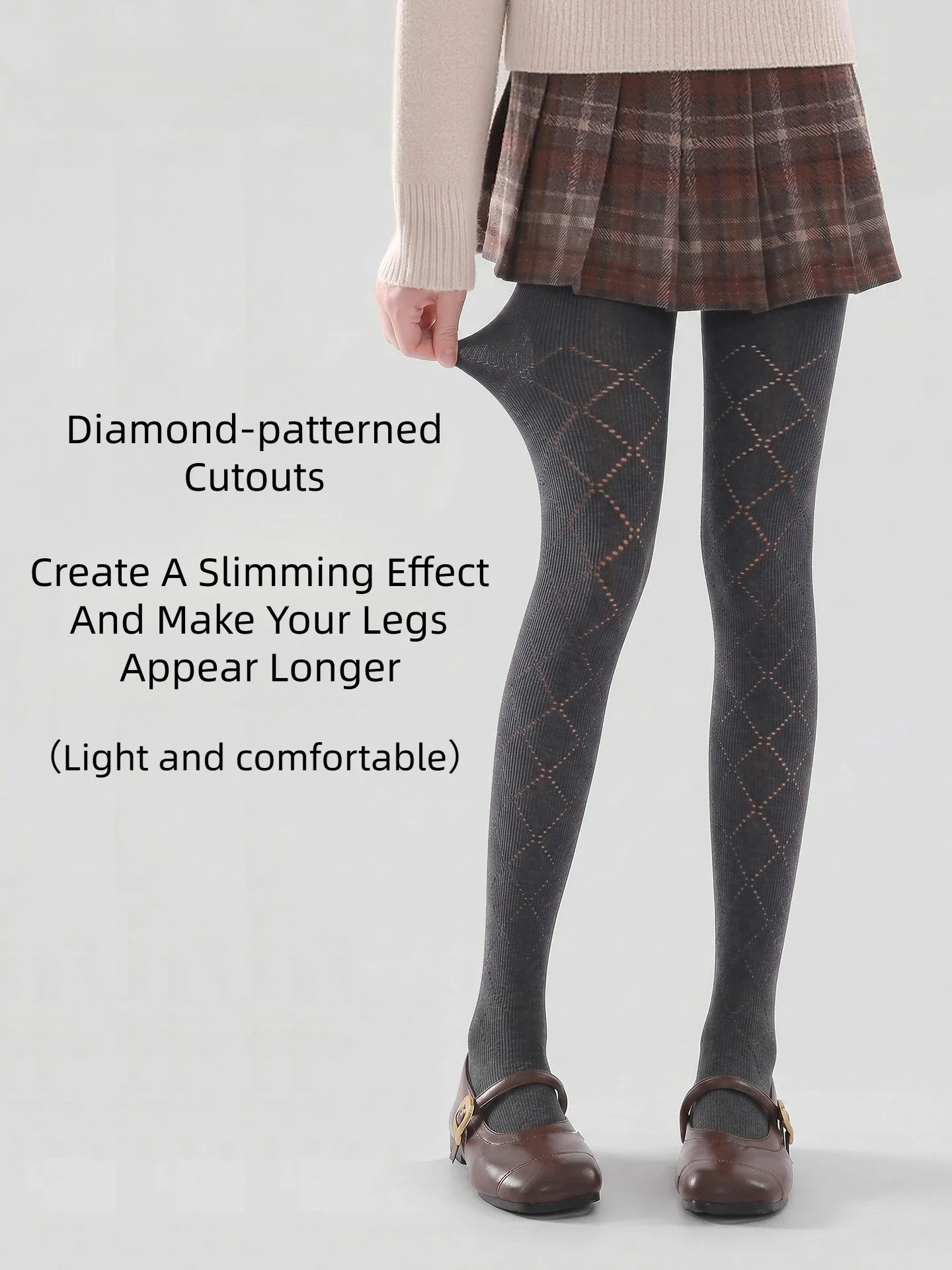 Classic Retro Women3-Color Argyle Tights Spring Autumn Thin Micro Compression Slim Gray Reinforced Crotch Outerwear Leggings