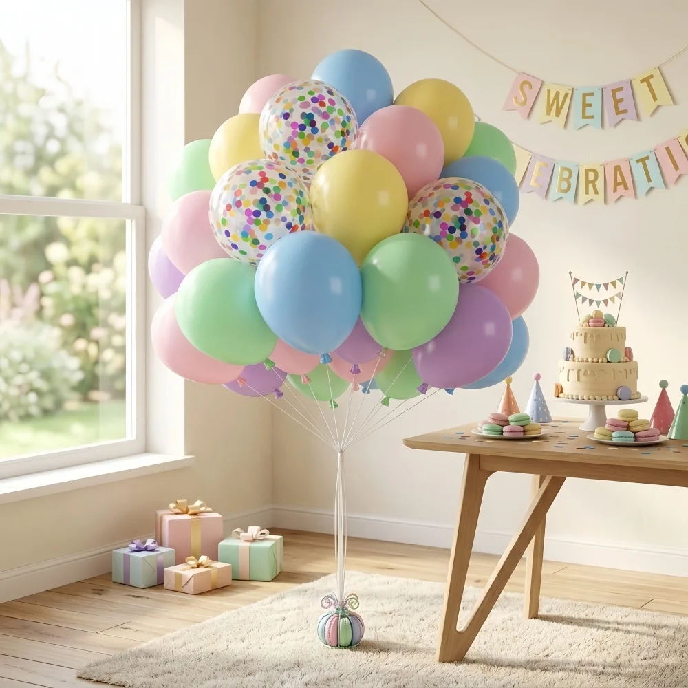 58PCS 12Inch Pastel Macaron Confetti Balloons - Multicolor Party Decor for Birthday Baby Shower Engagement Candy Theme
