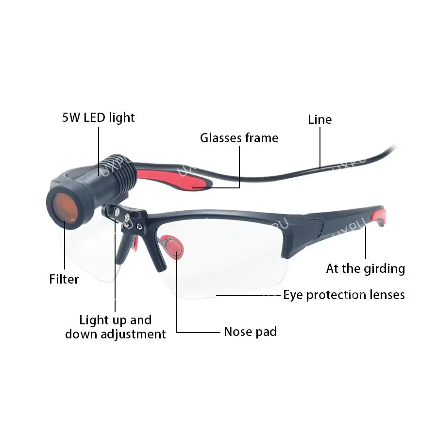 Fari LED orali e chirurgici con occhiali, batteria ricaricabile agli ioni di litio, luci LED da 5 W