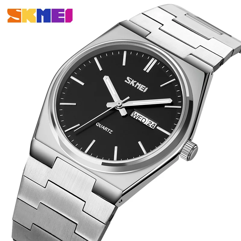 SKMEI New Casual Quartz Clock Male Full Steel Time Week Date Sports Watch Mens Waterproof Business Wristwatches Man reloj hombre