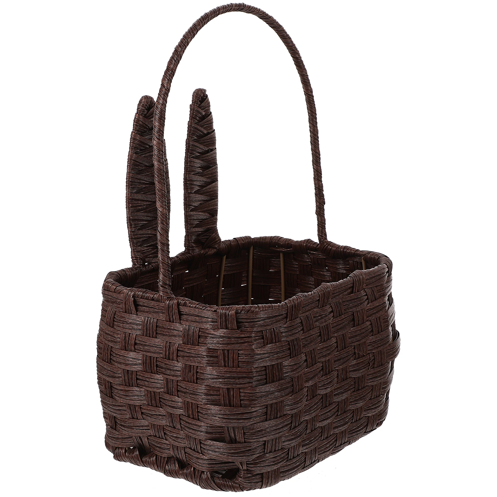 

Rabbit Ear Handheld Basket Retro Bunny Woven Rattan Sundry Container Snack Cake Decorative Tray Fruit Food Display Storage Box