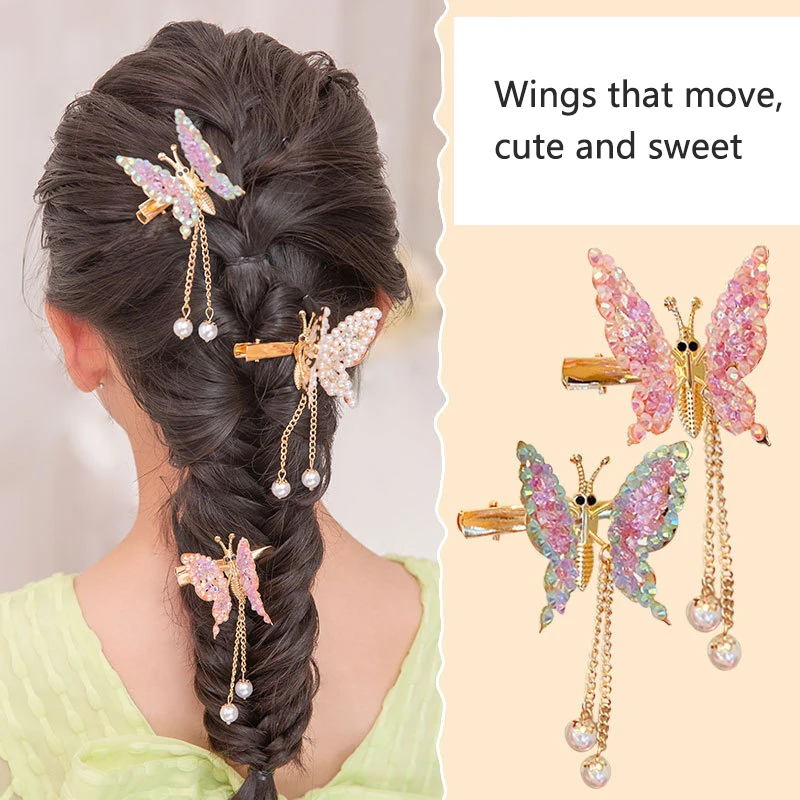 New Cute Moving Butterfly Hairpin Girls Tassel Barrettes Hair Accessories Shaking Move Wing Top clip Bangs Clip Jewelry