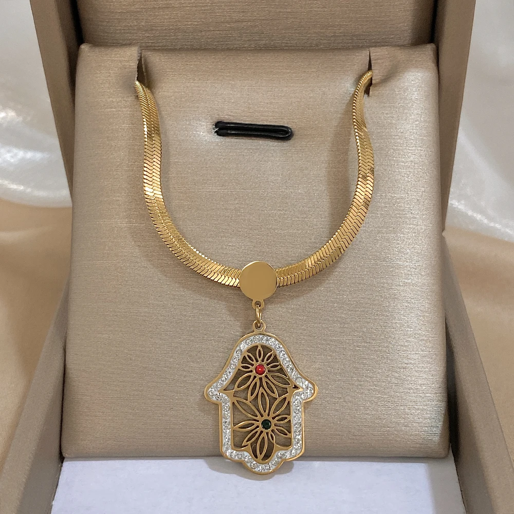 DODOHAO اليد عيون الشر قلادة القلائد للنساء قلادة الدينية القلائد عيون التركية الذهب اللون مجوهرات الأزياء