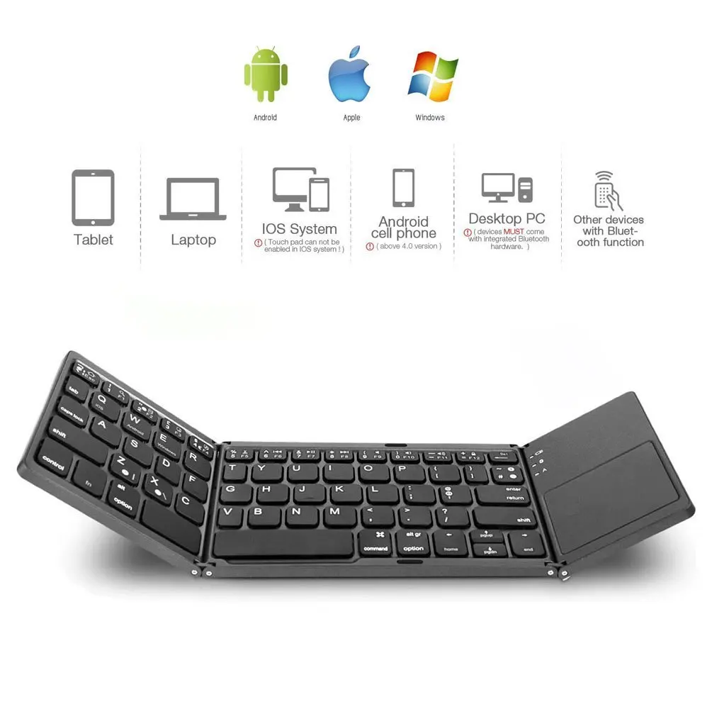 slim cordless mini folding touch wireless keyboard with touchpad