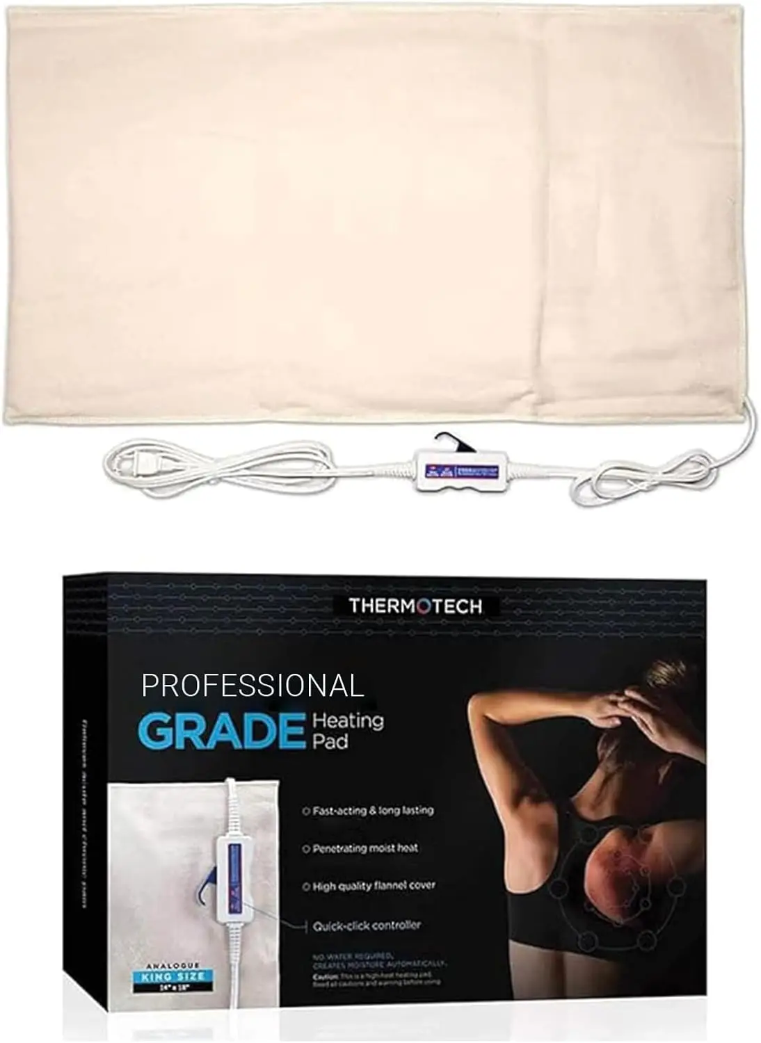 

Mini Electric Heating Pad 19"x7" with Automatic Moist Heat - High Heat for Deep Penetrating Relief - Manual Clicker Controller