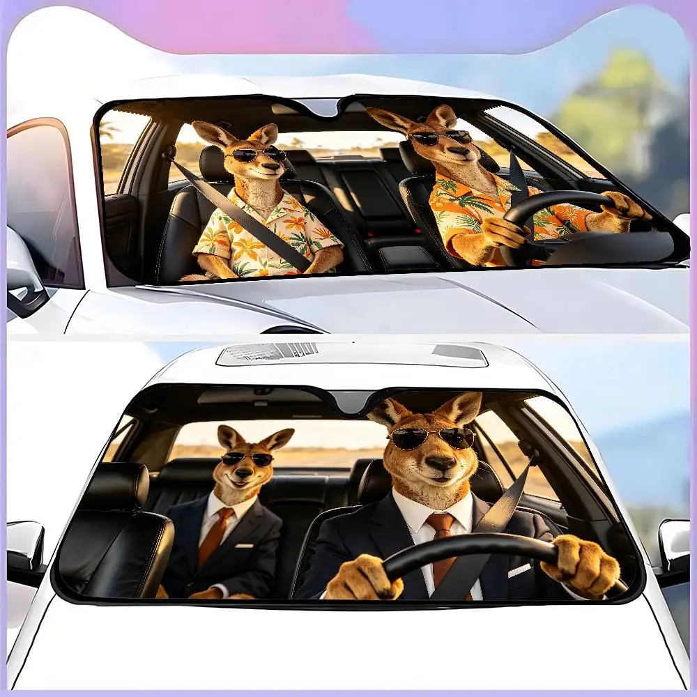 Kangaroo Drive Car SunShade Windshield Funny Sun Shade Foldable UV Ray Sun Visor Protector Sunshade For Front Window