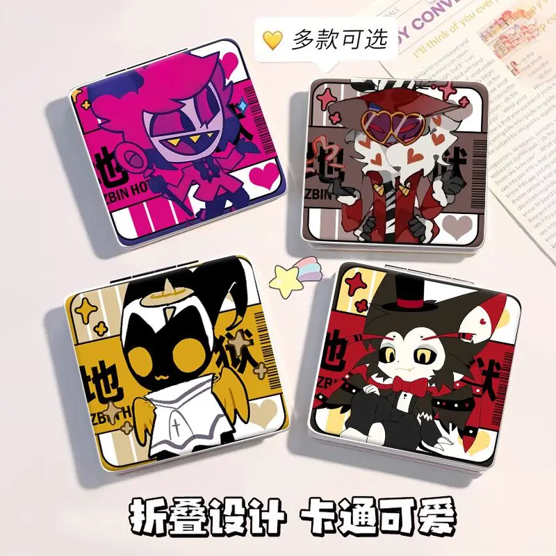 Spot Stock Espejo pequeño plegable - Hazbin Hotel Alastor Lucifer Mini espejo de tocador cuadrado portátil de doble cara