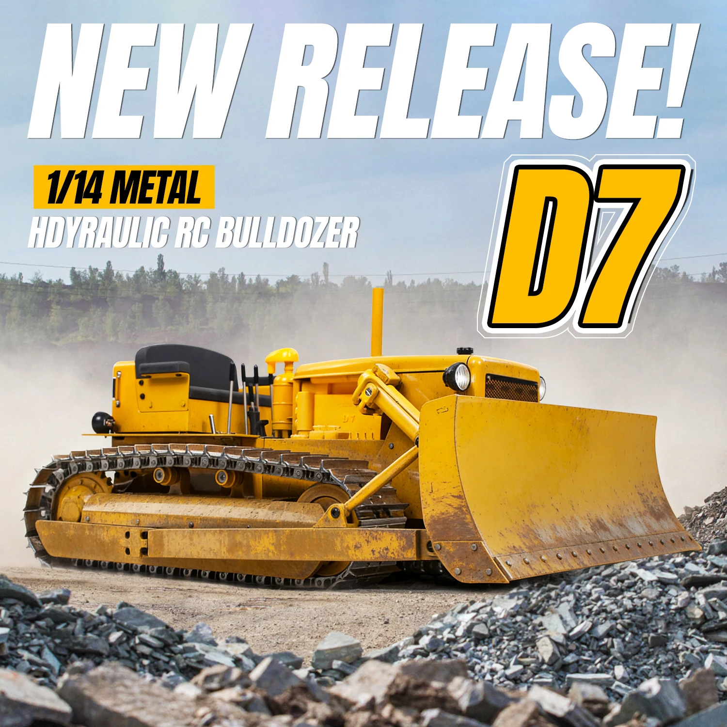 

Новая модель гидравлического бульдозера D7 CNC RC 1/14 из тяжелого металла с подсветкой и звуком, готовая к запуску (RTR), радиоуправляемая машинка-игрушка