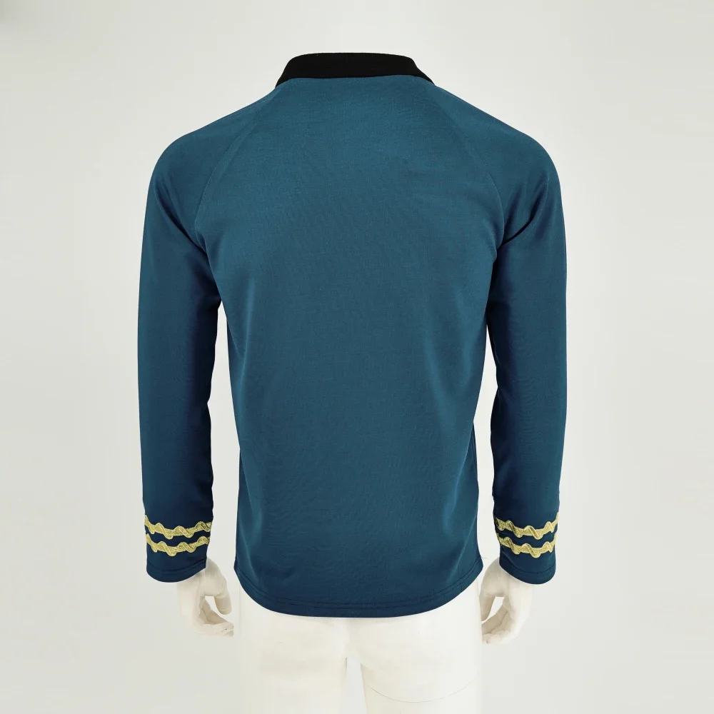 Cosplay tos Kapitän Kirk Gold Hemden Spock Blue Uniformen Abzeichen rote Sternen flotte Tops für Herren Mantel Halloween Party Requisite