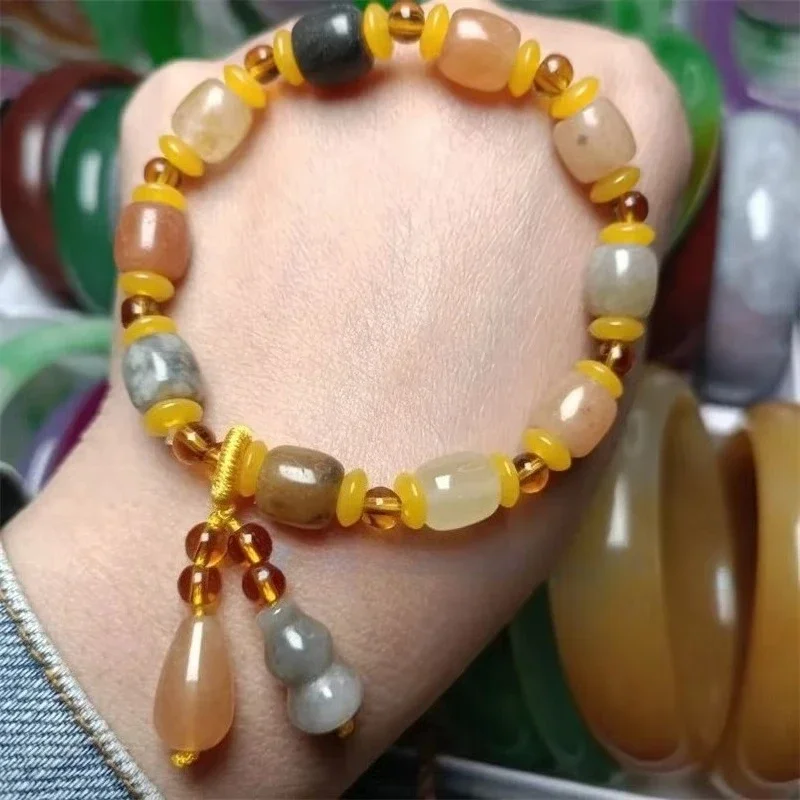

Natural Hotan Jade Bracelet Men's and Women's Gold Jade Bracelet Seed Gourd Jade Bracelet