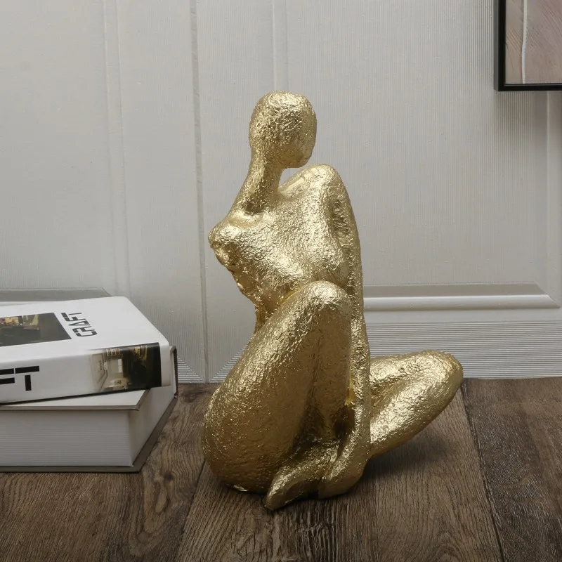 

Female Body Sculpture, Artistic Golden Goddess Statue, Home Decoration, Character Statue