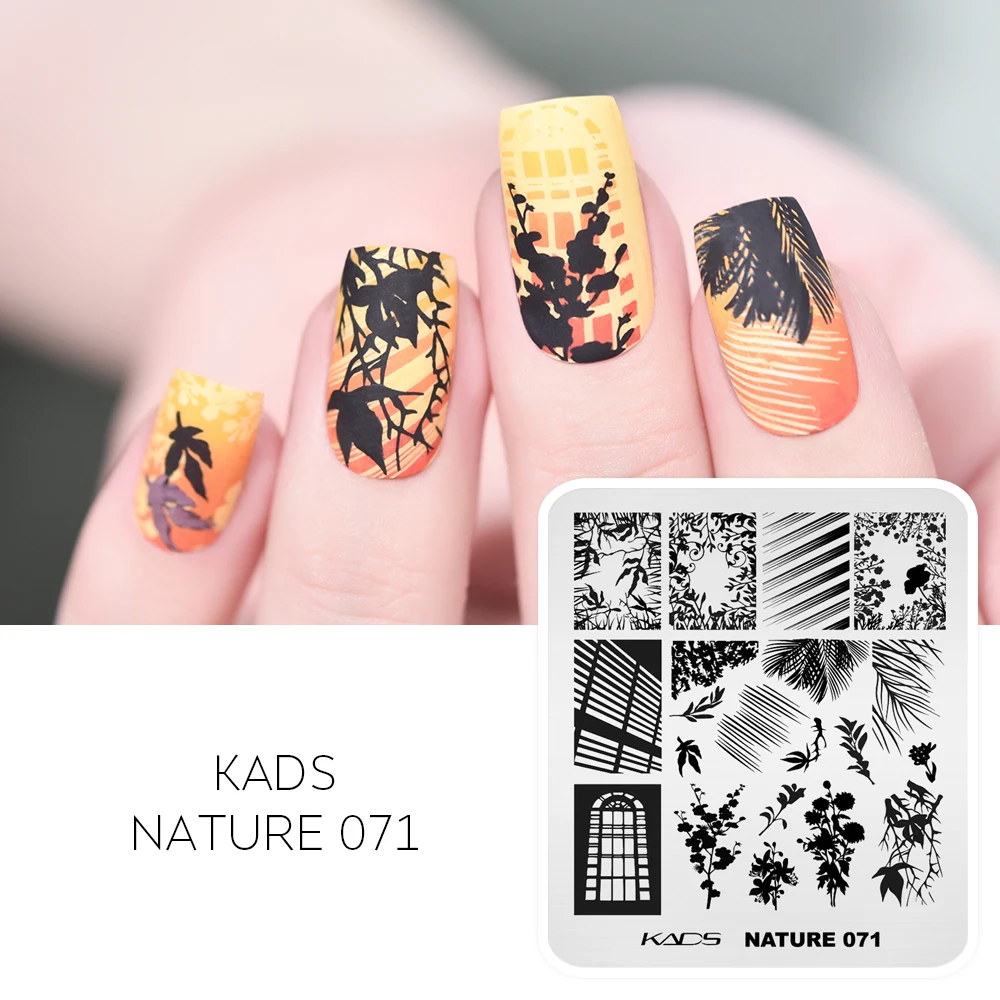 KADS Nature 071 Nail Stamping Plates Leaves Shadow Lines Rays Flower Mottled Nail Art DIY Stamping Template Stainless Steel