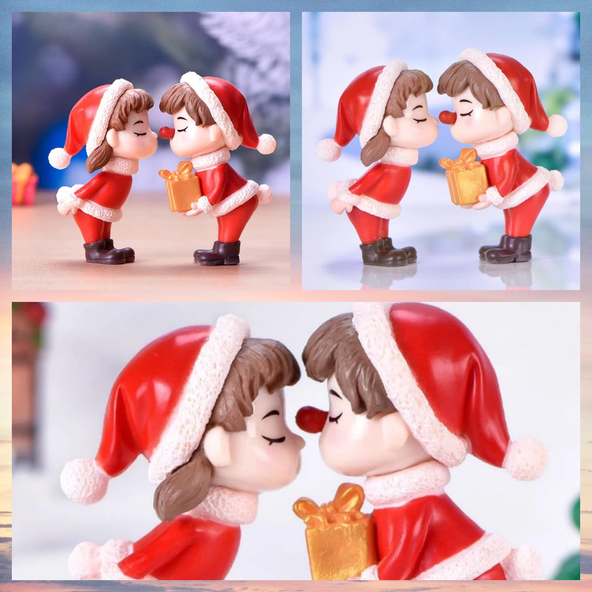 1PC Mini Christmas Couple Figurine Doll Garden Decor Ornament Kid Toy Miniature Landscape Ornaments People Statue Resin Craft