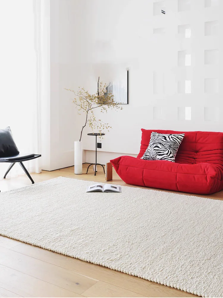 New Hand Woven Wool Carpet Living Room Solid Color Minimalism Luxury Area Rug for Bedroom Home Decor Japanese Style Bedside Rugs