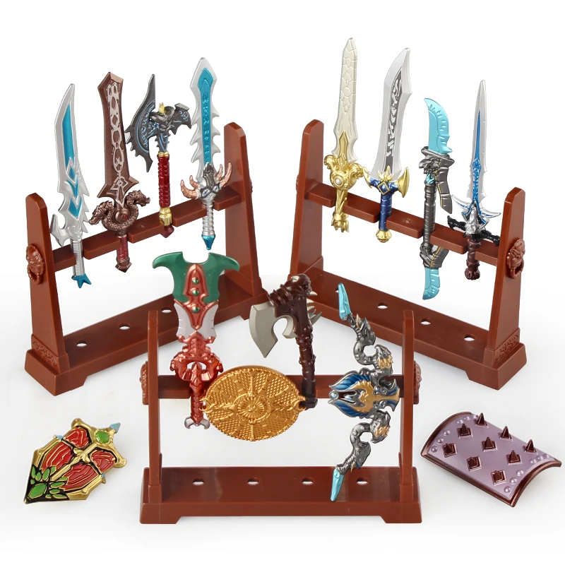 MOC – accessoires de chevalier soldat médiéval, blocs de construction PJD76, personnage de jeu, épée, hache de combat, ensemble de bouclier, jouet en brique, cadeau pour garçon T05