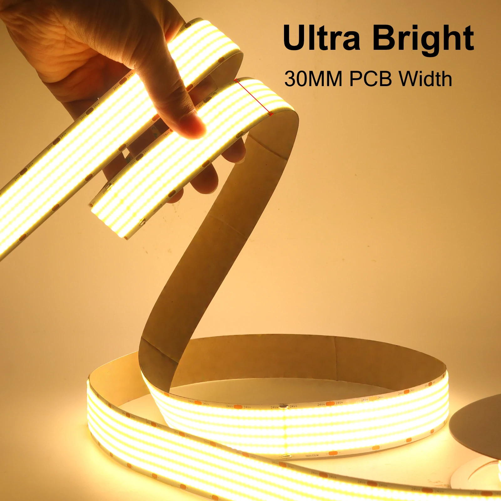 Ultra Bright COB LED Strip Lights 12V 24V 1600LEDs/M Flexible Tape Ribbon 30mm Wide Home Lamp Strip for Room Bedroom Kitchen