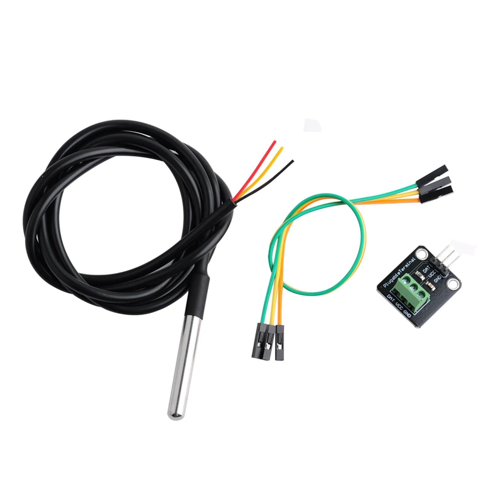 Temperature Sensor Module Kit 3P Terminal Adapter Waterproof 1M Digital Sensor Cable Stainless Steel Probe For Arduino