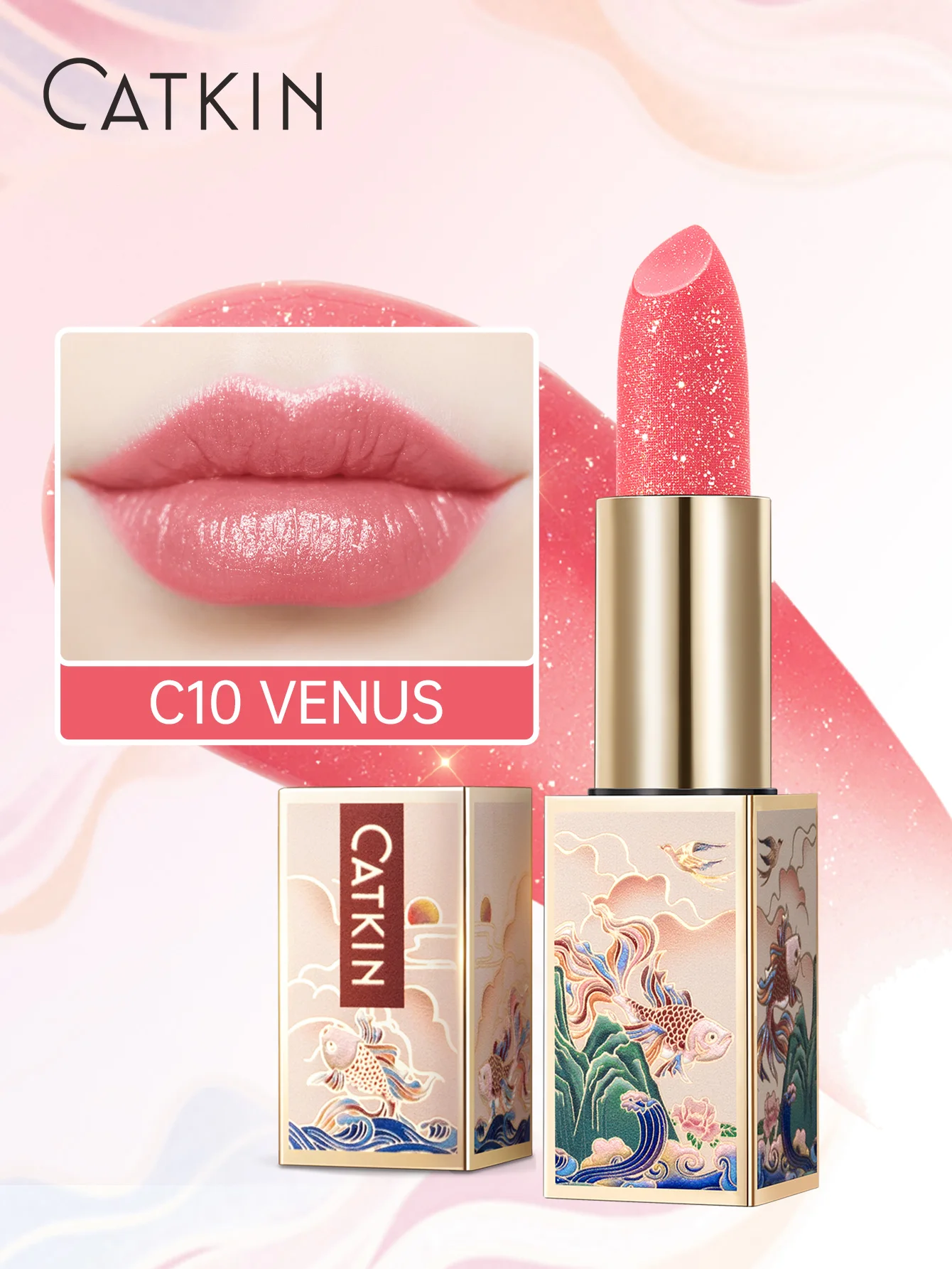 Bálsamo Labial con Color CATKIN Pearl Shimmer, Color Labial Transparente con Vitamina E, Hidratante y Nutritivo para Labios Secos y Agrietados
