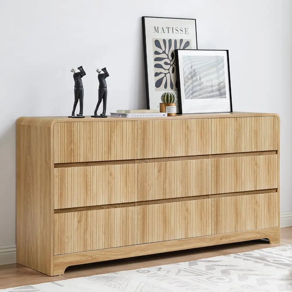 

Широкий комод с 9 ящиками, изогнутым профилем и глубокими ящиками для спальни, гостиной и хранения телевизора