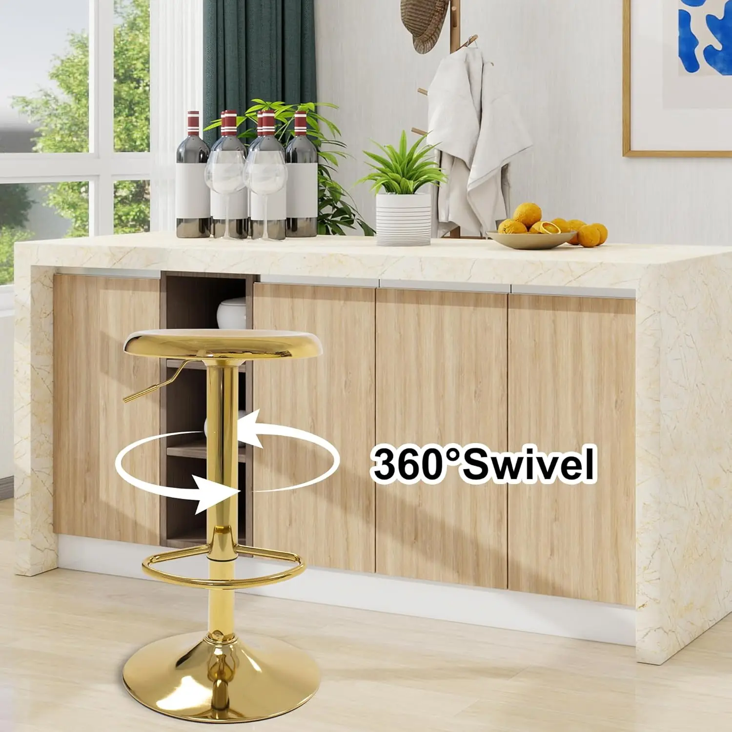 [New Arrival!]Bar Stools Set of 2, Adjustable Metal Bar stools Swivel Counter Height Stool, Backless Barstools for Kitchen Islan