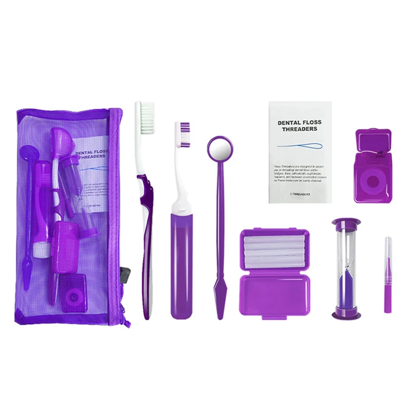 Cuidados de limpeza oral Dentes dentários Kits ortodônticos, Ferramenta de clareamento portátil, terno ao ar livre, escovas interdentais, 8pcs por conjunto