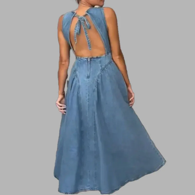 Robe minimaliste à col rond pour femmes, taille moyenne à longue, cintrée, sans manches, gilet, mode, dos nu, à lacets, nouvelle collection été 2025