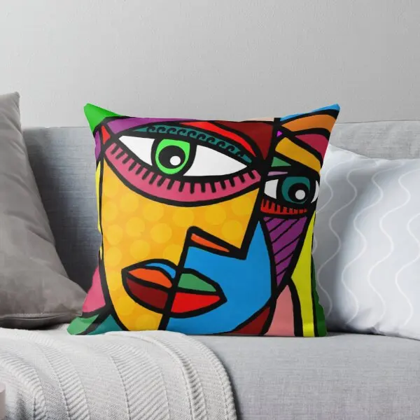 

Funky Abstract Face Printing Throw Pillow Cover Decor Wedding Case Decorative Square Bedroom Sofa Pillows not include One Side