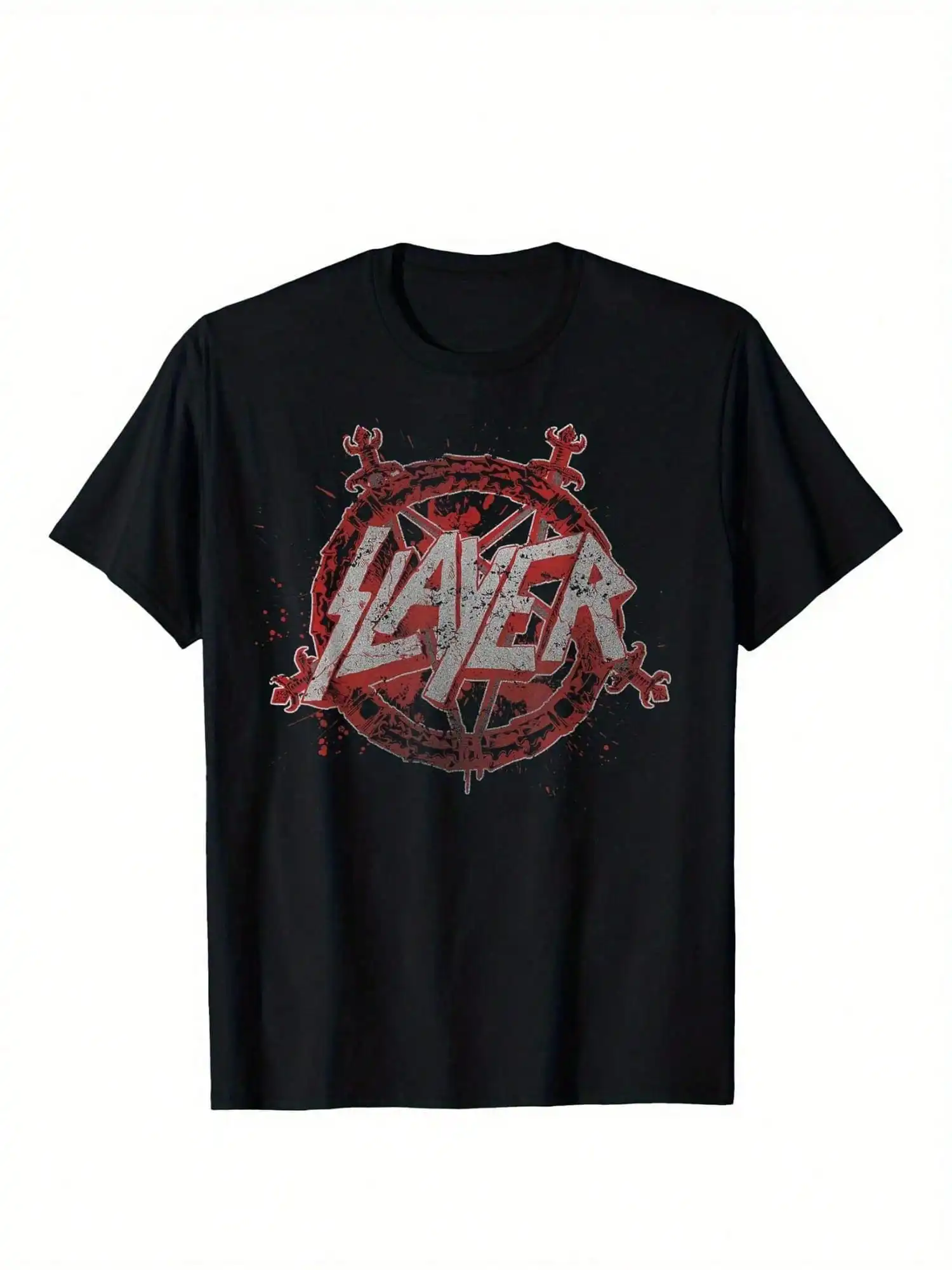 

Men's Slayer Pentagram Graphic T-Shirt - 100% Cotton Soft Breathable Loose Fit Casual Tee with Bold Red Pentagram Print, 180gsm