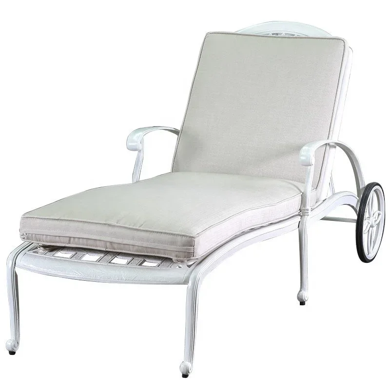 Portable Foldable Sunbed Sun Lounger with cushion and Wheels Outdoor Chaise Lounge bench  Chair Grden Funiture