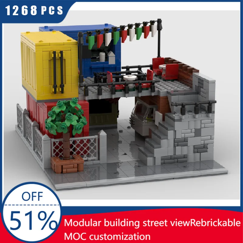 1268 pezzi mercato alimentare blocco modulare contenitore moderno parco architettura modello display giocattolo per bambini assemblaggio fai da te regalo festival