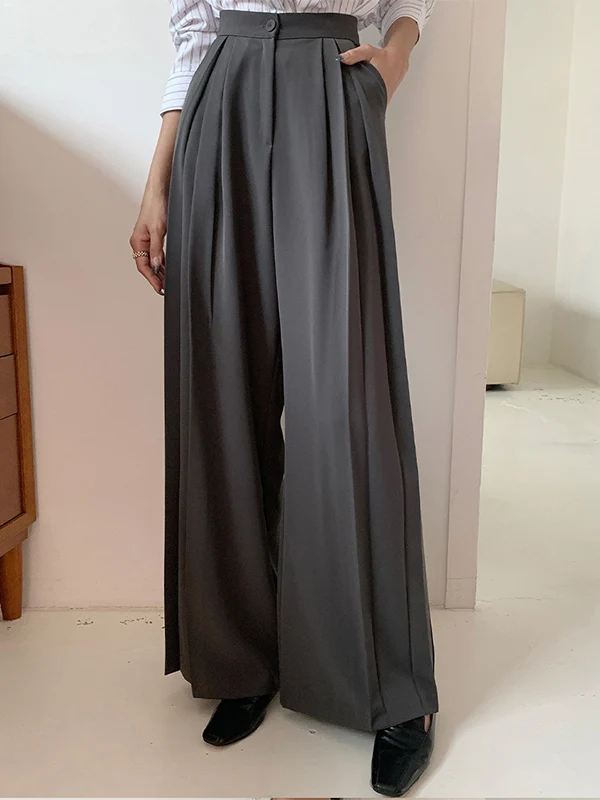 Pantalon drapé taille haute à jambes larges pour femme, Long, décontracté, Chic, polyvalent, Design plissé, coréen, automne