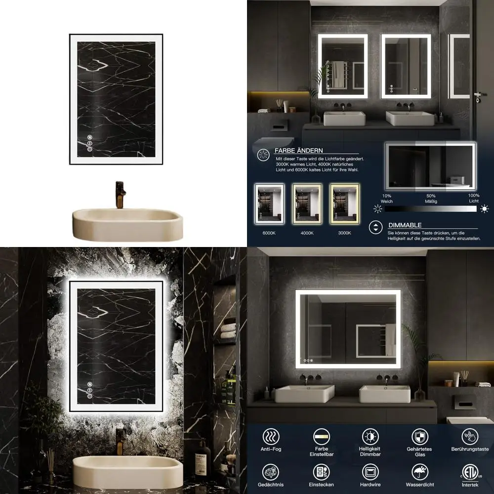 

20x28 Dimmable LED Mirror, Anti-Fog, Front & Backlit, 3-Color Light, Shatterproof, Memory Function Bathroom Mirror
