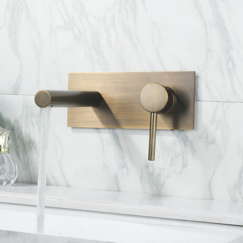 

Bath Basin Sink Faucet Wall Mounted Single Handle Bathroom Mixer Taps Hot & Cold Water Tap Spout Embedded Faucet Antique Copper
