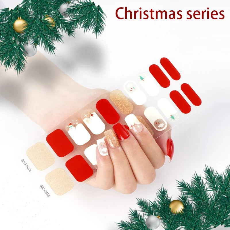 Decoração de Natal Etiqueta do prego, Lâmpada LED UV, Design Gel Semi Curado, Decalques de unhas, Impermeável, 20 tiras