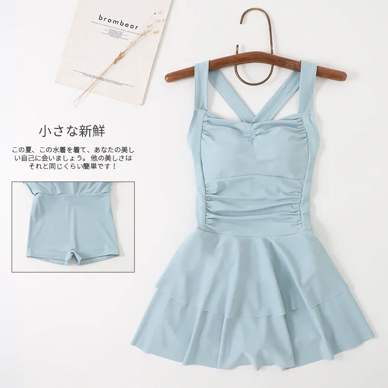 Summer New Solid Color One-piece Pool Suspender Swimsuit Women Sweet High Waist Comfortable Beach Vacation Swimwear