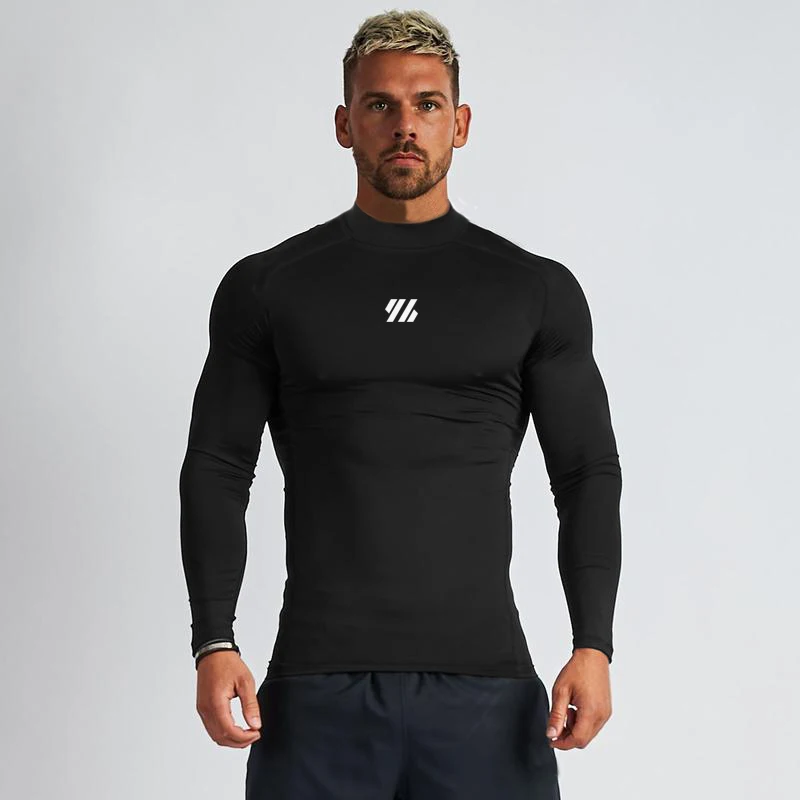 

Men Fitness Running T-Shirt Compression Tight Long Sleeve Sport Shirt Gym Bodybuilding Muscle Clothing Quick Dry Turtleneck Tops