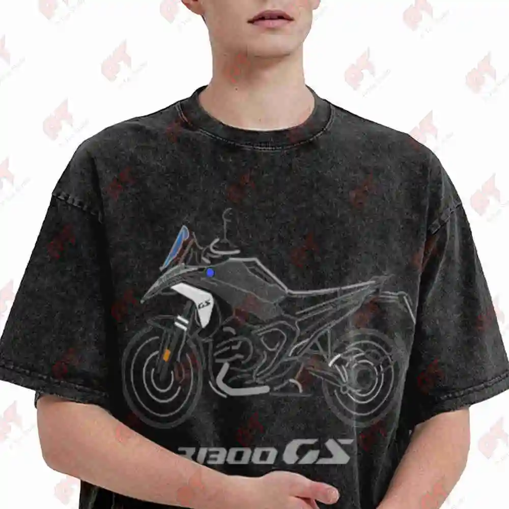 Motorcycle Triple Black 1300 Vintage Washed Tee Pure Cotton T-Shirt