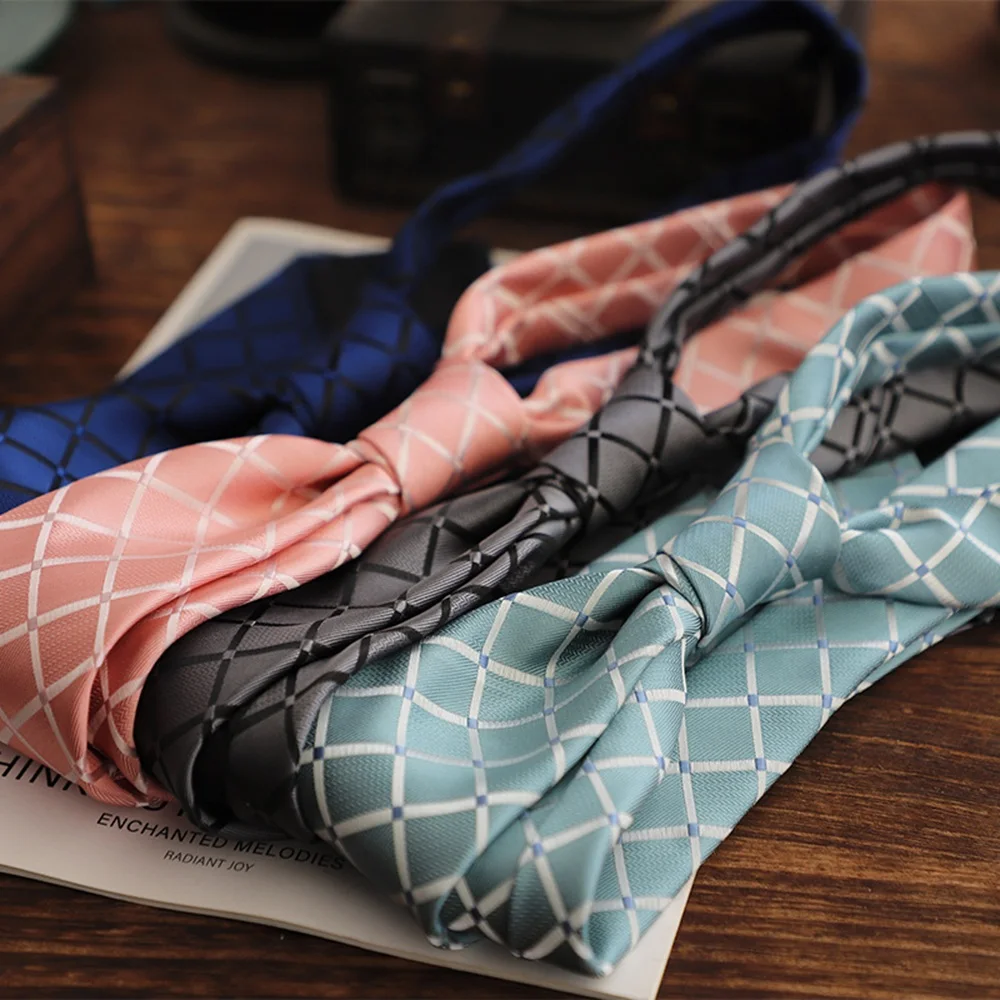 Luxury Business Tie For Men Plaid Pocket Square Check Necktie Hanky Set Wedding Wine Black Man Ties Handkerchief Grey Gravatas
